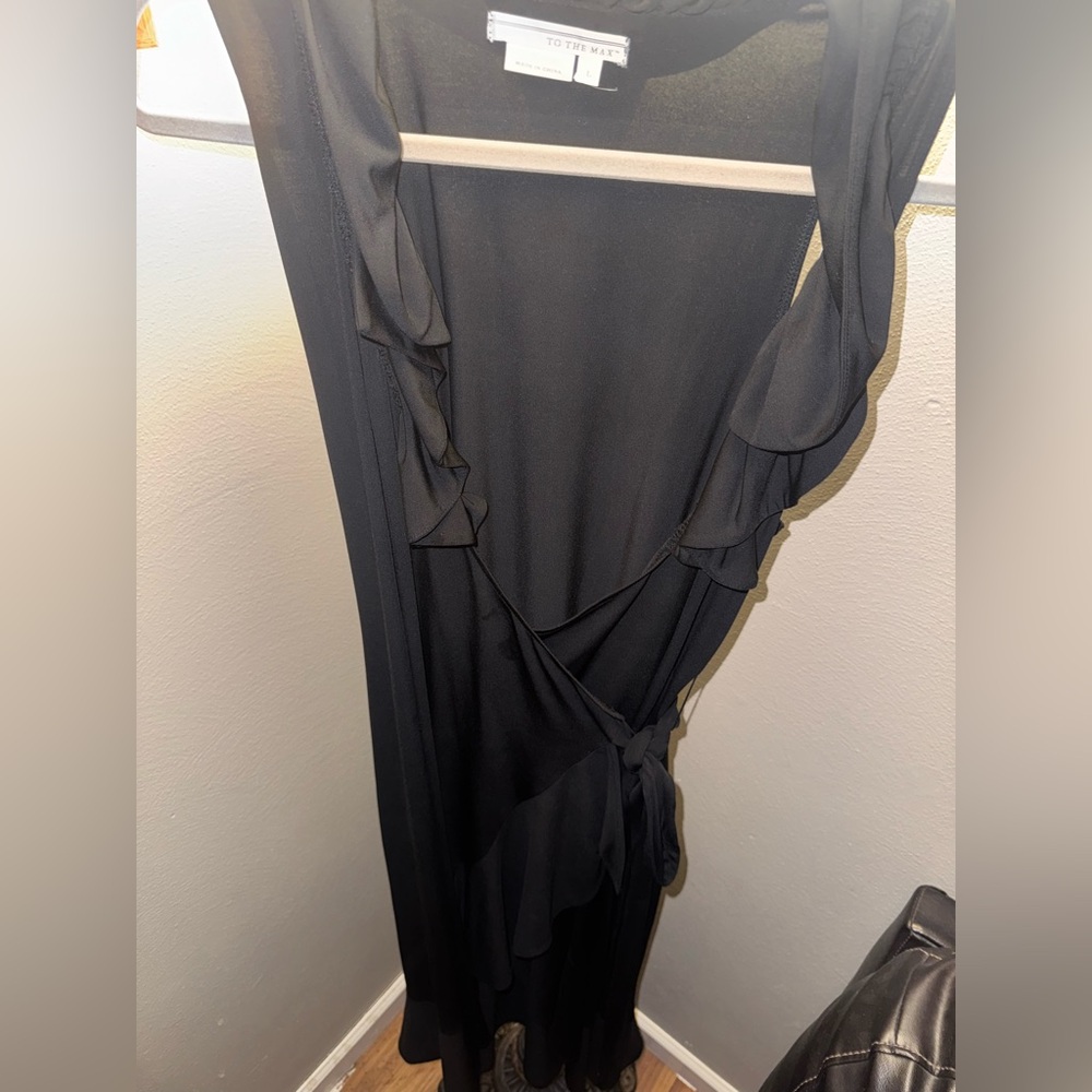 $13 Friday To the Max Black Half Wrap Around Ruffle Dress